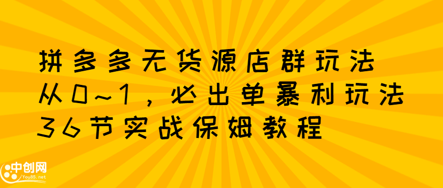 拼多多无货源店群：从0~1，必出单10单利润1000+暴利玩法，36节实战保姆教程