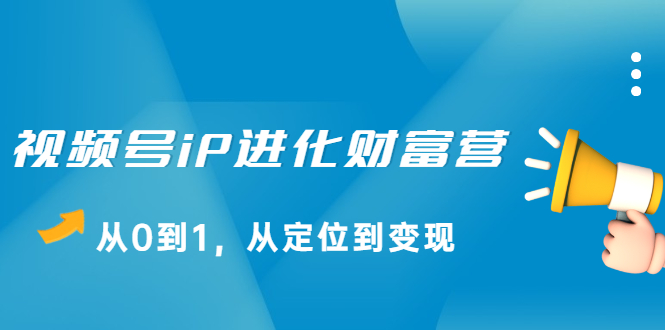 视频号iP进化财富营，从0到1，从定位到变现赚钱