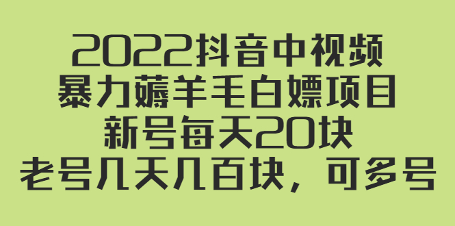 2022抖音中视频暴力薅羊毛白嫖项目：新号每天20块，老号几天几百块，可多号