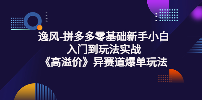 （202208102期）逸风-拼多多零基础新手小白入门到玩法实战《高溢价》异赛道爆单玩法实操课