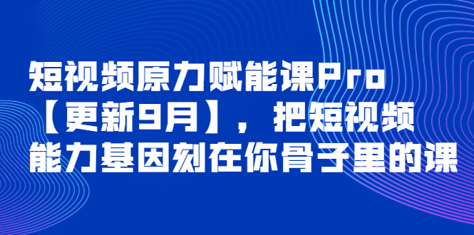 （202209214期）短视频原力赋能课Pro【更新9月】，把短视频能力基因刻在你骨子里的课